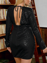 Sequin Tie Back Mini Dress - View 6 | Lwiis