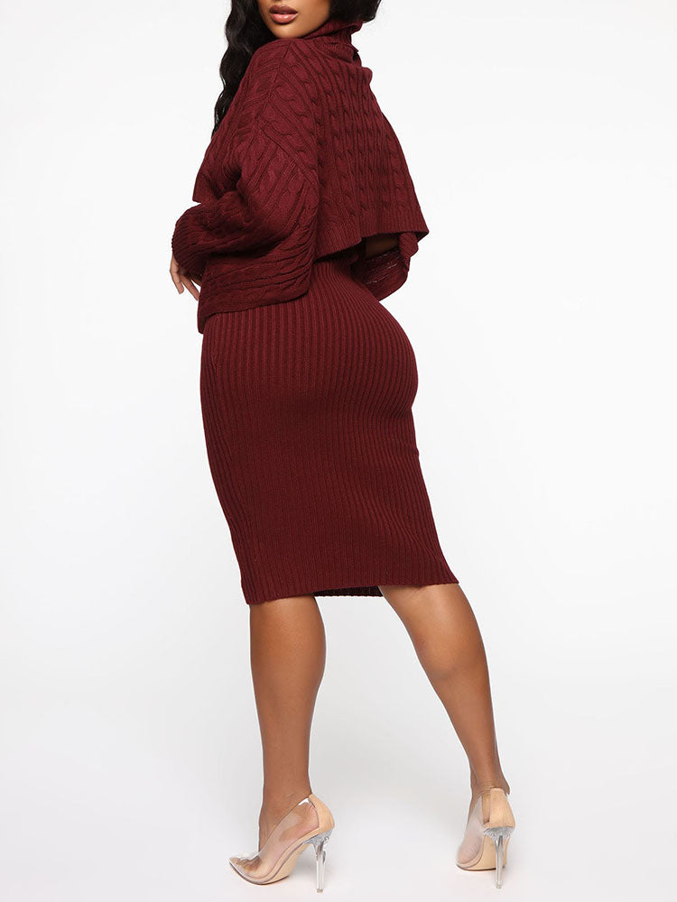 Knitted turtleneck sweater and midi dress set - View 18 | Lwiis