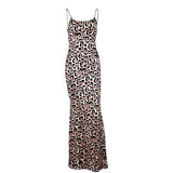 front view of a leopard print maxi dress