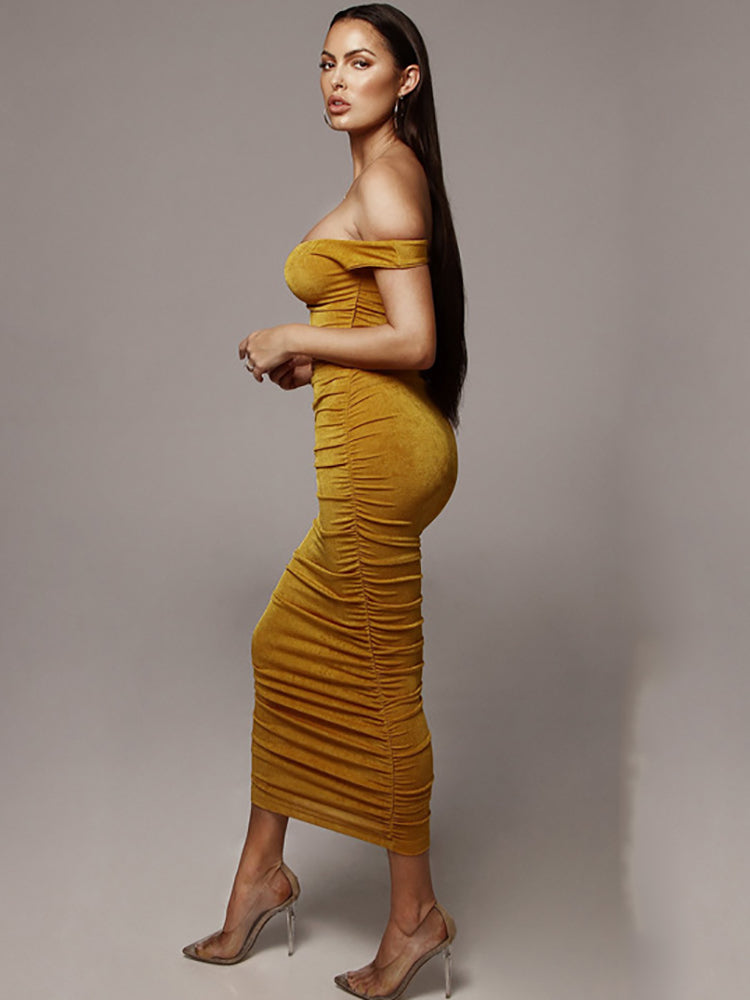 Velvet ruched midi dress - View 13 | Lwiis