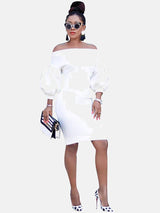 off shoulder puff sleeve midi dress - View 7 | Lwiis