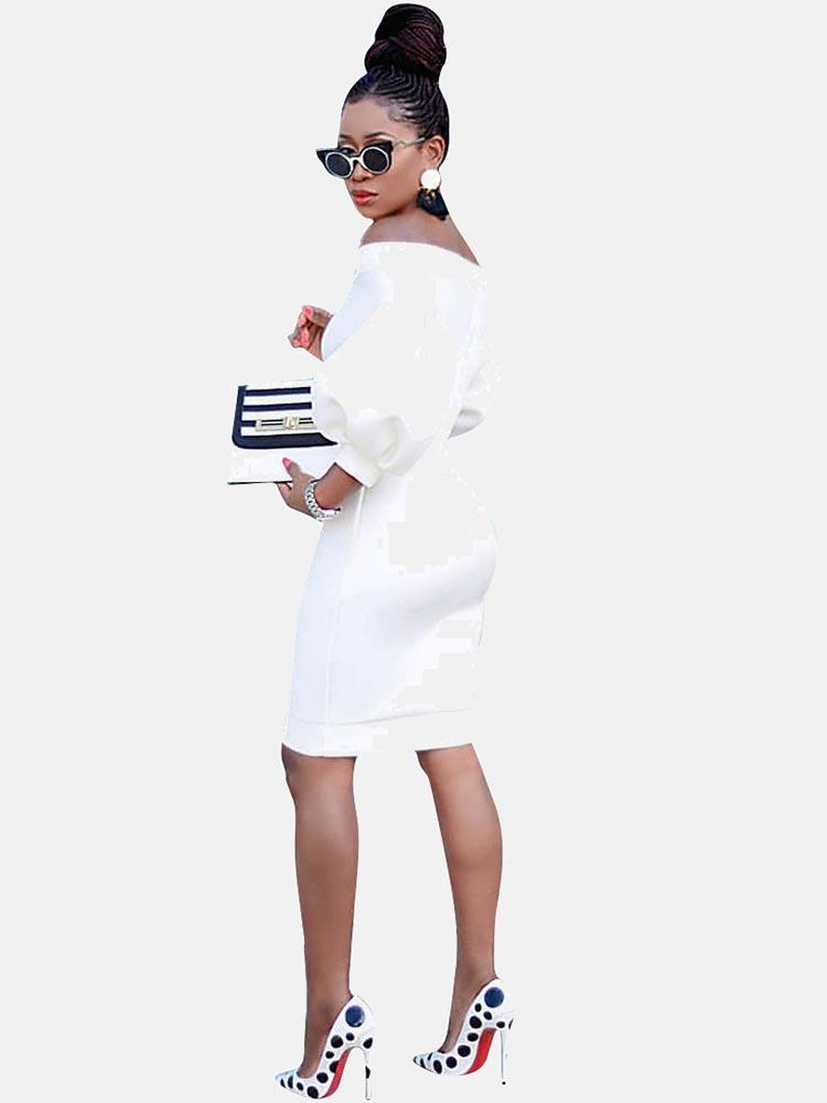 off shoulder puff sleeve midi dress - View 8 | Lwiis