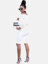 off shoulder puff sleeve midi dress - View 8 | Lwiis