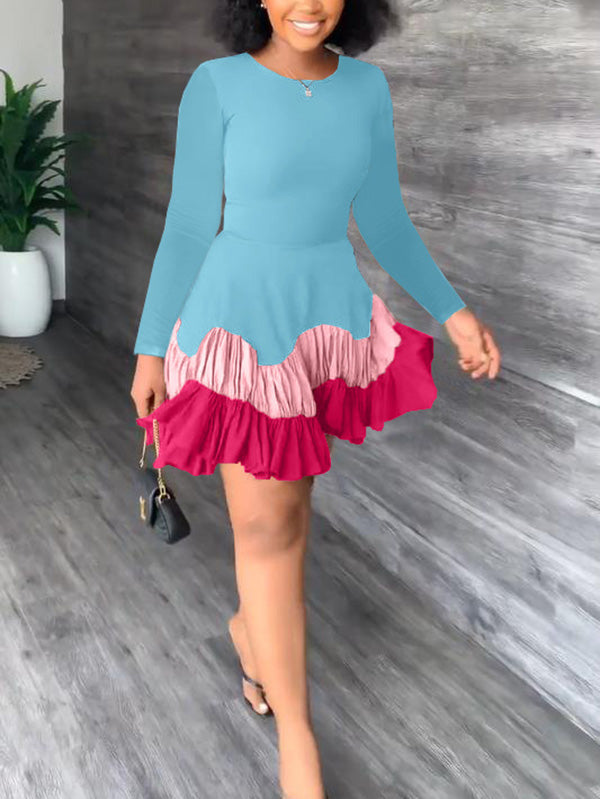 Color Block Ruffle Mini Dress - View 10 | Lwiis
