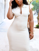V-neck knit midi dress - View 6 | Lwiis
