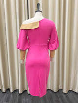One Shoulder Midi Dress with Puff Sleeves - View 13 | Lwiis