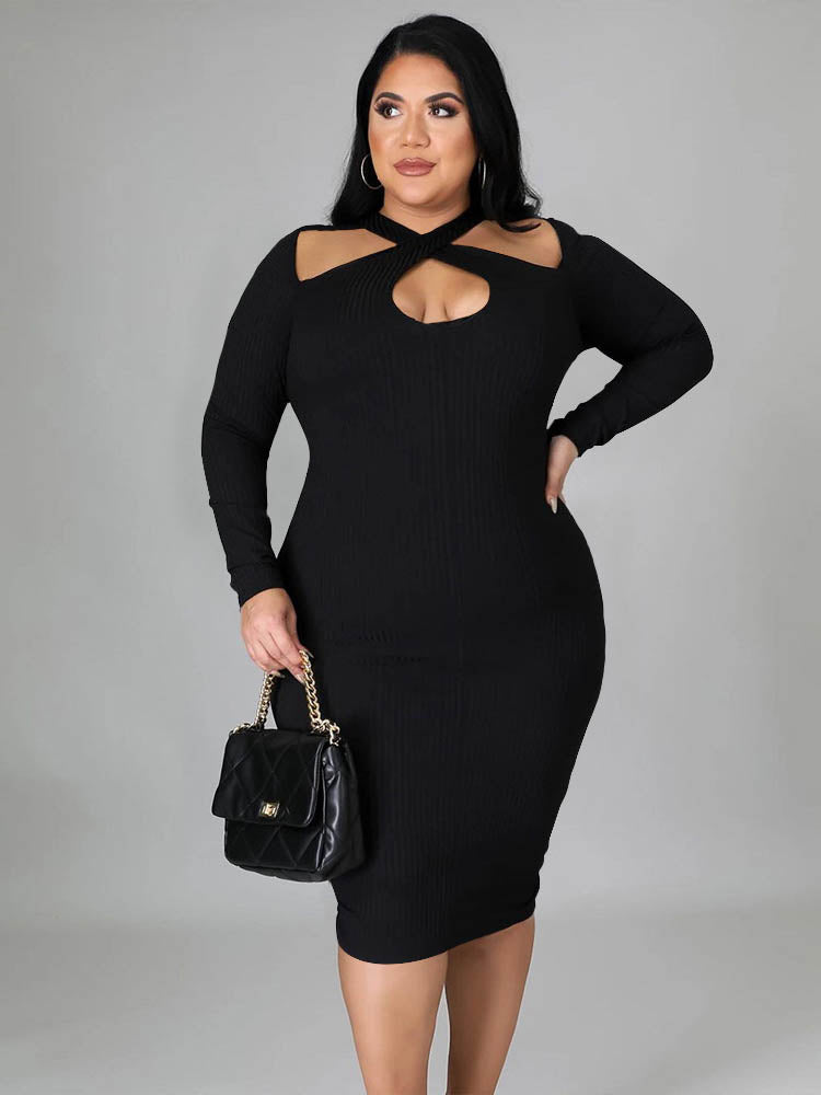 Ribbed Cut-Out Halter Midi Dress - View 6 | Lwiis