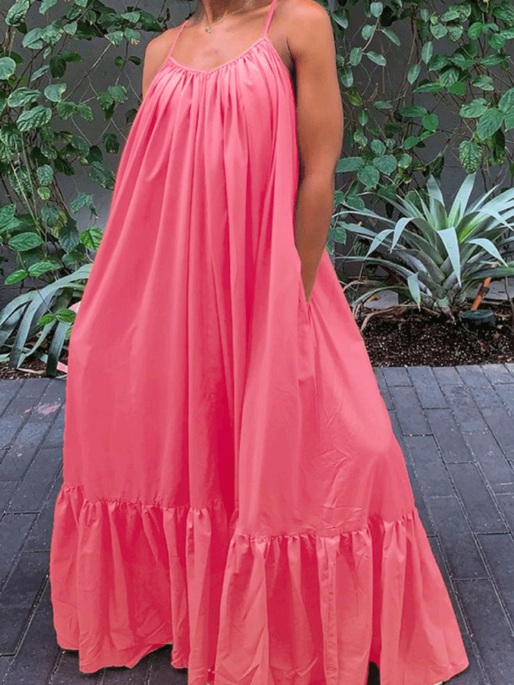 Spaghetti strap maxi dress with ruffled hem - View 20 | Lwiis
