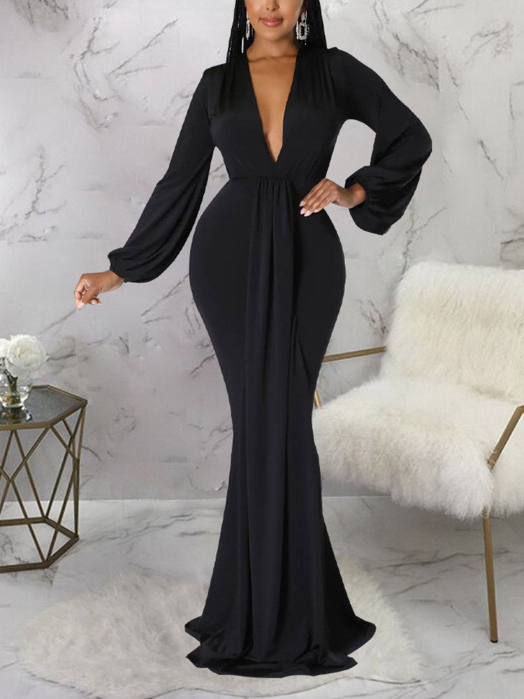 Elegant formal evening maxi dress in flowy jersey knit - View 6 | Lwiis