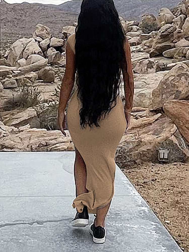 One shoulder maxi dress with high slit - View 8 | Lwiis