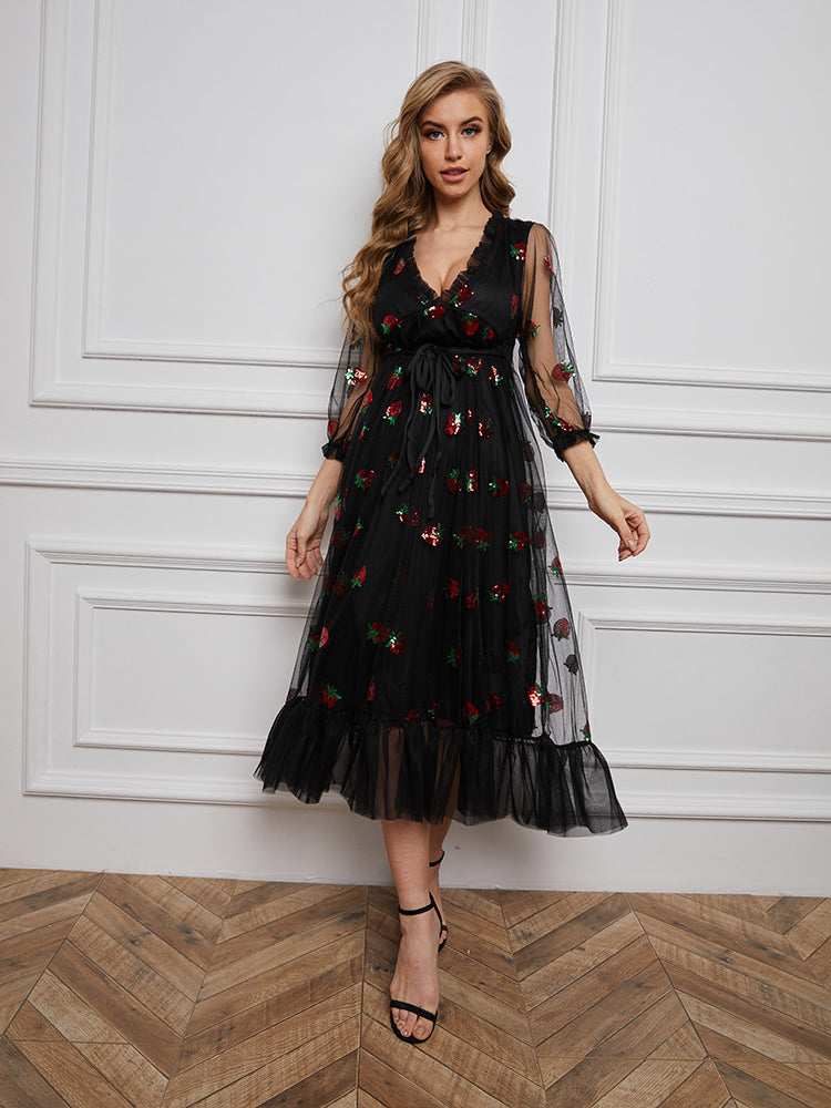 Strawberry Sequin Maxi Dress - View 11 | Lwiis