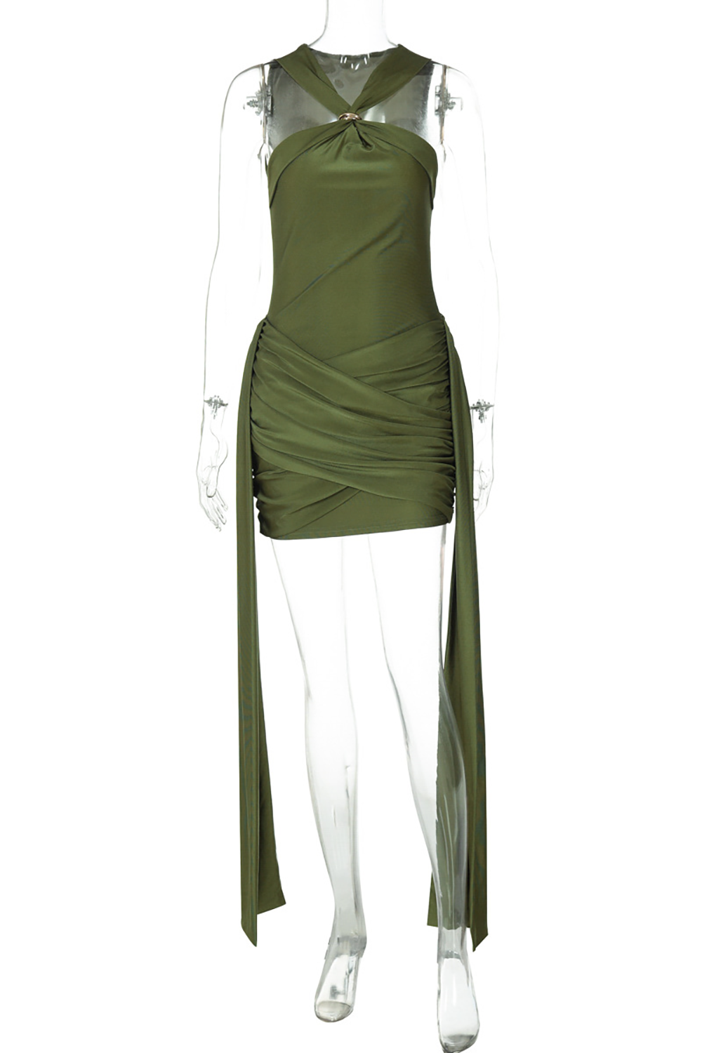 Sleeveless cross wrap mini dress with side streamer - View 10 | Lwiis