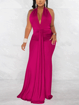 Halter neck ruched maxi dress - View 9 | Lwiis