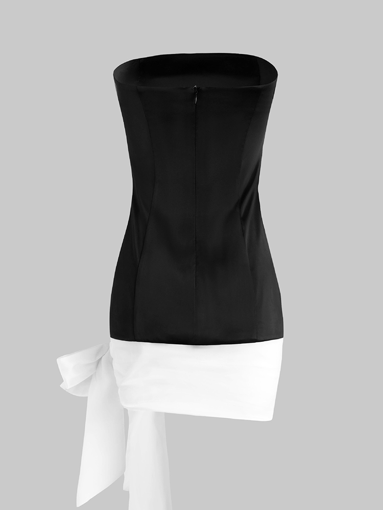 Satin Bow Mini Dress - View 6 | Lwiis