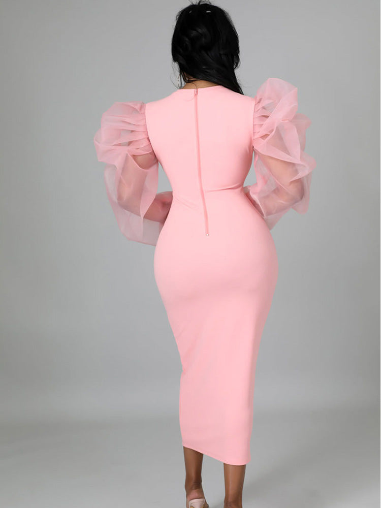 Elegant puff sleeve maxi dress - View 7 | Lwiis