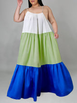 Color block casual A-line maxi dress with spaghetti straps - View 10 | Lwiis