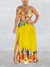 Abstract Print Halter Maxi Dress - View 9 | Lwiis