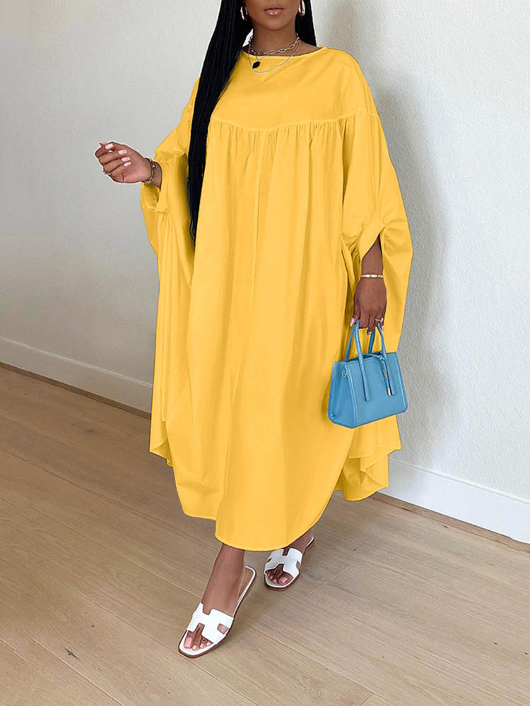 A woman wearing a casual batwing sleeve maxi dress - View 7 | Lwiis