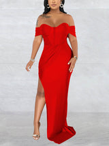Off-shoulder maxi dress with high slit - View 9 | Lwiis