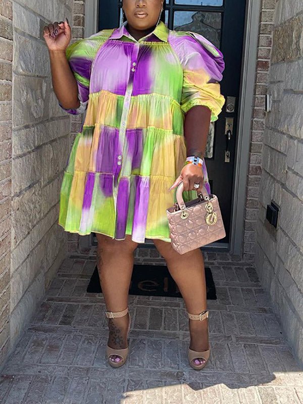 Tie Dye Ruffle Shirt Dress - View 12 | Lwiis