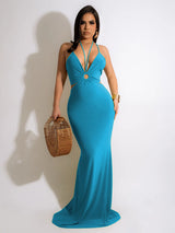 Mermaid halter neck maxi dress - View 19 | Lwiis