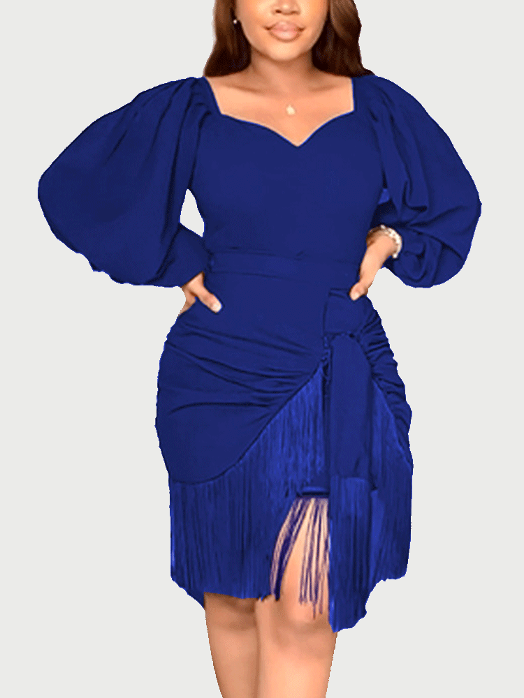 Midi dress with lantern sleeves and tie detail - View 6 | Lwiis