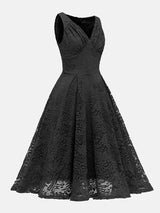 Sleeveless V-neck Lace Midi Dress - View 9 | Lwiis