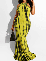 Halter neck maxi dress with tie-dye print - View 9 | Lwiis