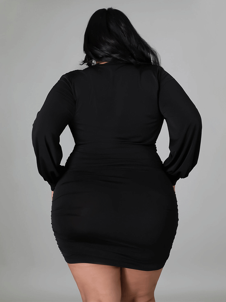 Ruched V-Neck Mini Dress - View 9 | Lwiis
