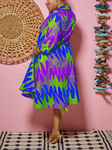 Printed A-Line Midi Dress - View 9 | Lwiis