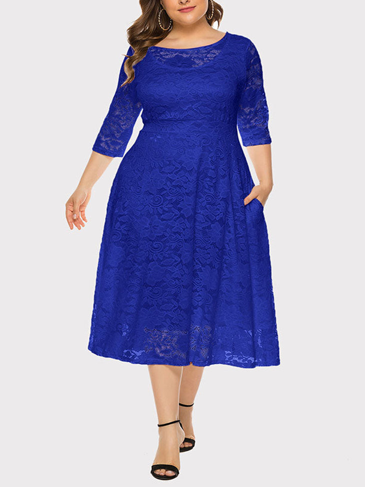 Lace A-Line Midi Dress - View 20 | Lwiis