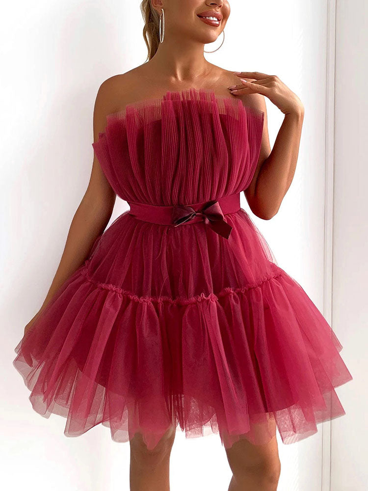 Tulle Bow Cocktail Dress - View 11 | Lwiis