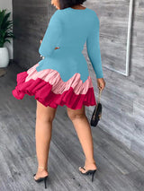 Color Block Ruffle Mini Dress - View 11 | Lwiis