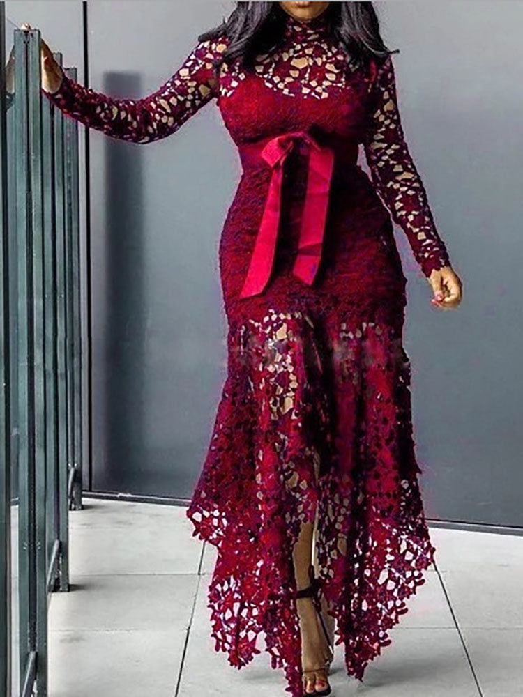 Lace mock neck maxi dress - View 10 | Lwiis