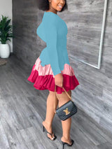 Color Block Ruffle Mini Dress - View 12 | Lwiis