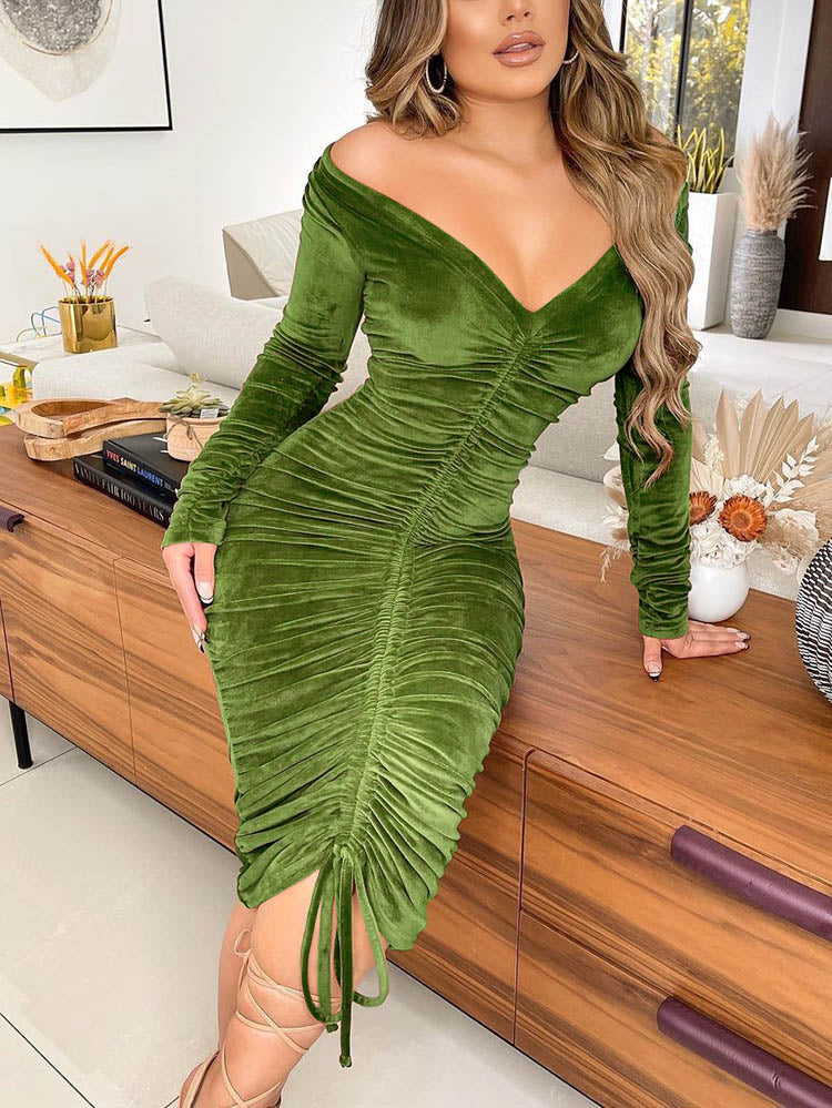Velvet off shoulder midi dress - View 10 | Lwiis