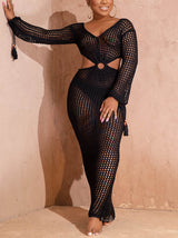 Crochet maxi dress with V-neckline and tassel accents - View 11 | Lwiis