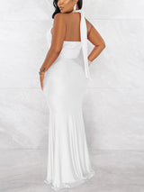 Elegant halter neck ruched maxi dress - View 12 | Lwiis