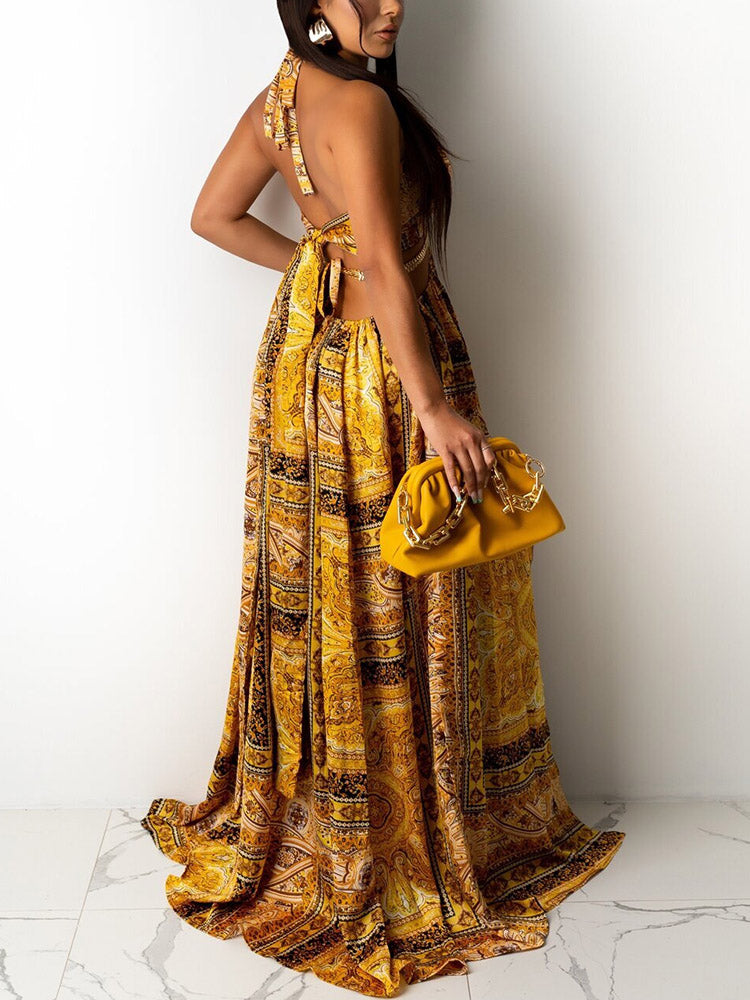 Maxi Halter Dress with Ring Detail - View 26 | Lwiis