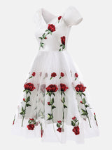 Embroidered Rose Mesh Party Dress - View 6 | Lwiis