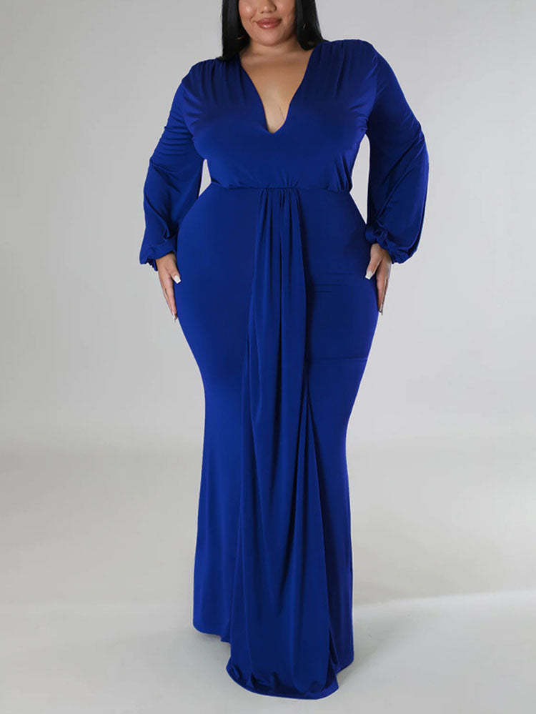 Mermaid maxi dress with V-neck and puff sleeves - View 16 | Lwiis