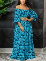 Off shoulder maxi dress with elaborate print - View 8 | Lwiis