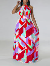 Halter neck pleated maxi dress with keyhole cutout - View 8 | Lwiis