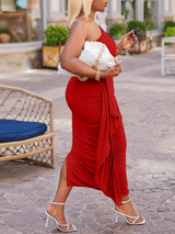 One Shoulder Ruffle Midi Dress - View 6 | Lwiis