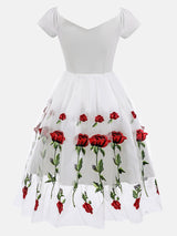 Embroidered Rose Mesh Party Dress - View 7 | Lwiis