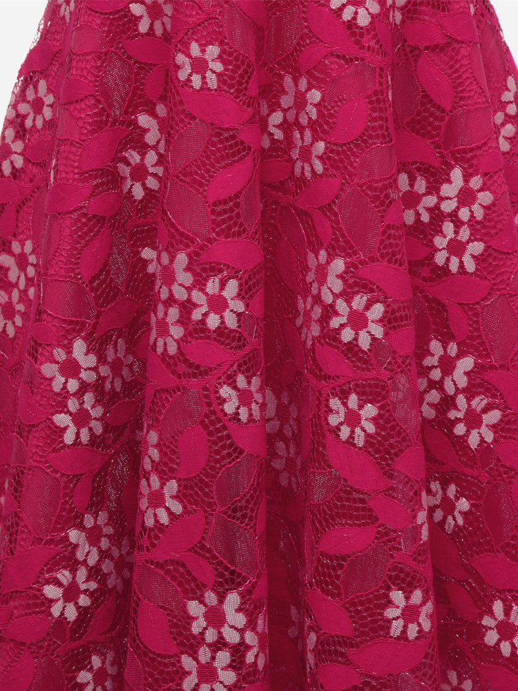 Floral Lace A-Line Midi Dress - View 10 | Lwiis