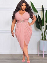 Ruched V-Neck Midi Dress - View 9 | Lwiis