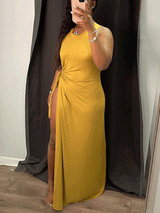 Halter Neck Maxi Dress with High Slit - View 8 | Lwiis