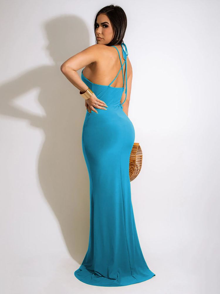 Mermaid halter neck maxi dress - View 20 | Lwiis