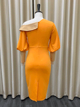 One Shoulder Midi Dress with Puff Sleeves - View 10 | Lwiis
